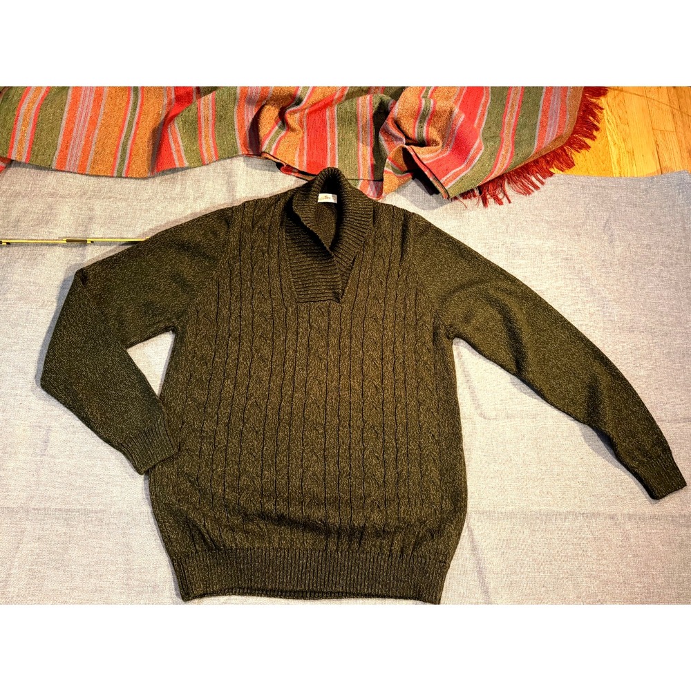 Wool Shawl Collar Sweater Marled Brown Knit Large by Cardo-Tex